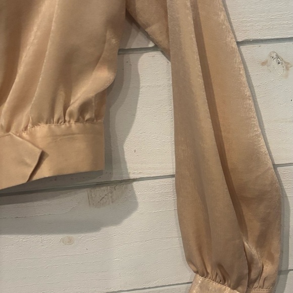 PrettyLittleThing NWT Champagne Satin Button Front Crop Shirt - Picture 8 of 10